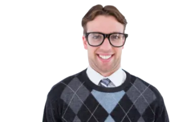 a man wearing glasses and a sweater