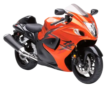 an orange motorcycle is shown on a white background