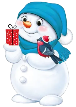 a snowman holding a christmas present