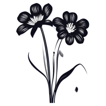 a black and white drawing of two flowers