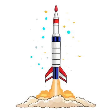an illustration of a rocket launching into the sky