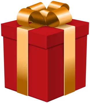 a red gift box with gold ribbon and bow