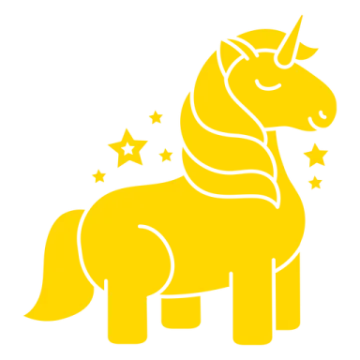 a yellow unicorn with stars on its head