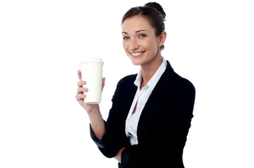 a woman holding a cup of coffee