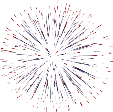 a red and blue star burst on a white background