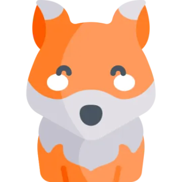 an orange and white fox with a black nose