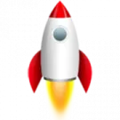 a red and white rocket on a white background