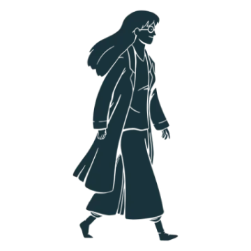 a silhouette of a woman walking down the street
