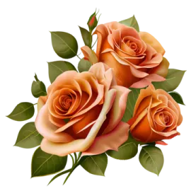 a bunch of orange roses with green leaves