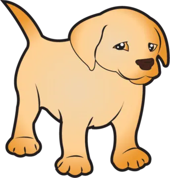 a cartoon yellow puppy dog with big eyes
