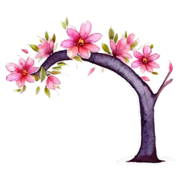 a watercolor painting of a tree with pink flowers