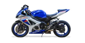 a blue and white motorcycle on a white background