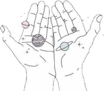 a drawing of two hands with rings on them