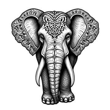 a black and white drawing of an elephant's head