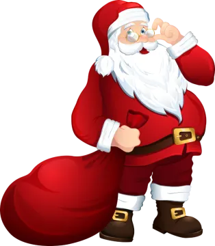 a cartoon santa with a bag of presents