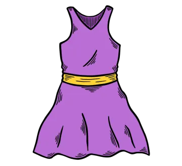 a purple dress with a yellow belt