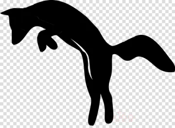 a black and white silhouette of a jumping fox