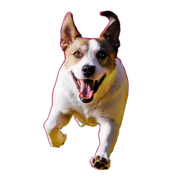 a dog is running on a white background