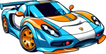 a blue and orange sports car