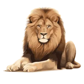 a lion laying down on the ground