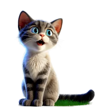 a gray and white kitten sitting on the ground