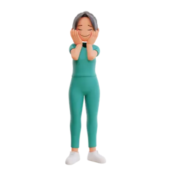 a woman in a green top and leggings with her hand on her face