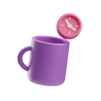 a purple cup with a clock on it