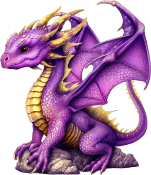 a purple dragon sitting on a rock