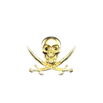 a gold pirate skull and crossed swords