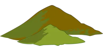 a mountain with green trees and brown hills