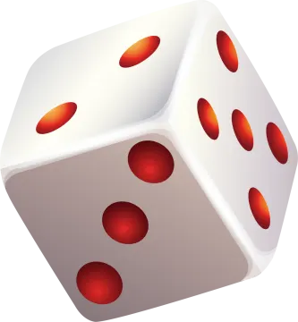 a white dice with red spots