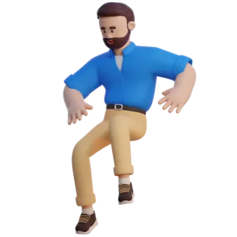 a man in a blue shirt and tan pants