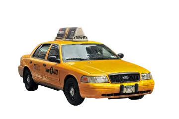 a yellow taxi cab is parked on a white background