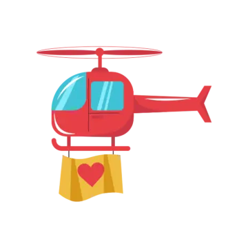 a red helicopter with a heart on it