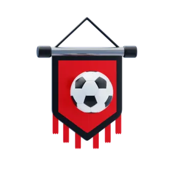 a red banner with a soccer ball hanging on it