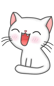 a white cat with its mouth open and tongue out