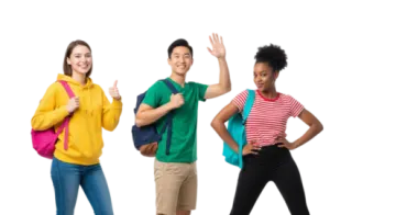 a group of young people with their hands up in the air