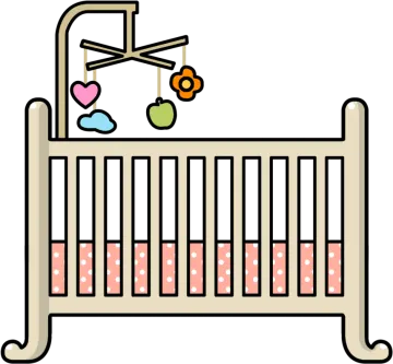 a baby cribt with a toy hanging from the ceiling