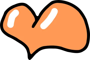 an orange heart with a black outline