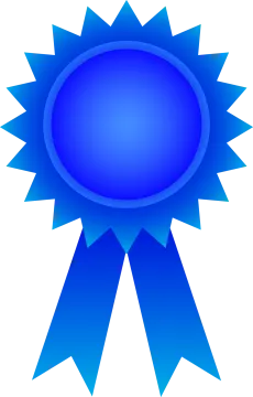 a blue ribbon with a star on it