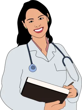 a female doctor holding a clipboard