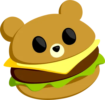 a brown bear is eating a big hamburger