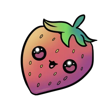 a cartoon strawberry with a green leaf on top