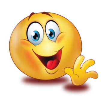 a yellow smiley face with blue eyes and a big smile
