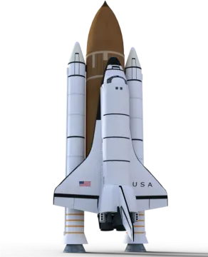 a model of a space shuttle with a rocket on top
