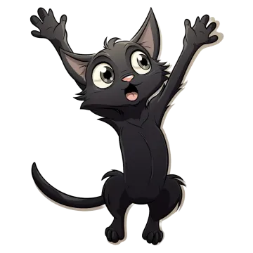 a black cat with its arms in the air