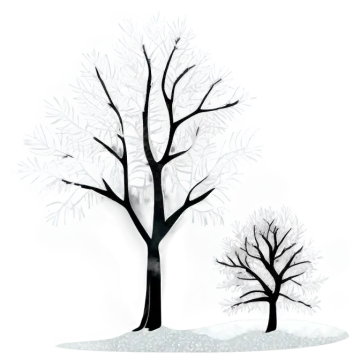 a drawing of two trees in the snow