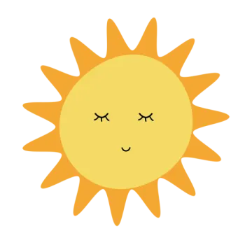 a cartoon sun with eyes closed