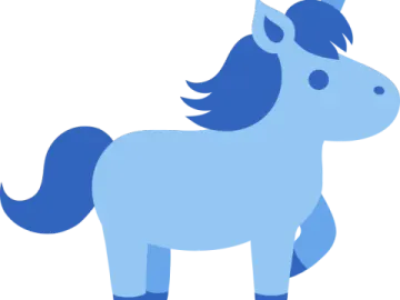 a blue unicorn standing on top of a white background
