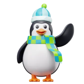 a penguin wearing a hat and scarf